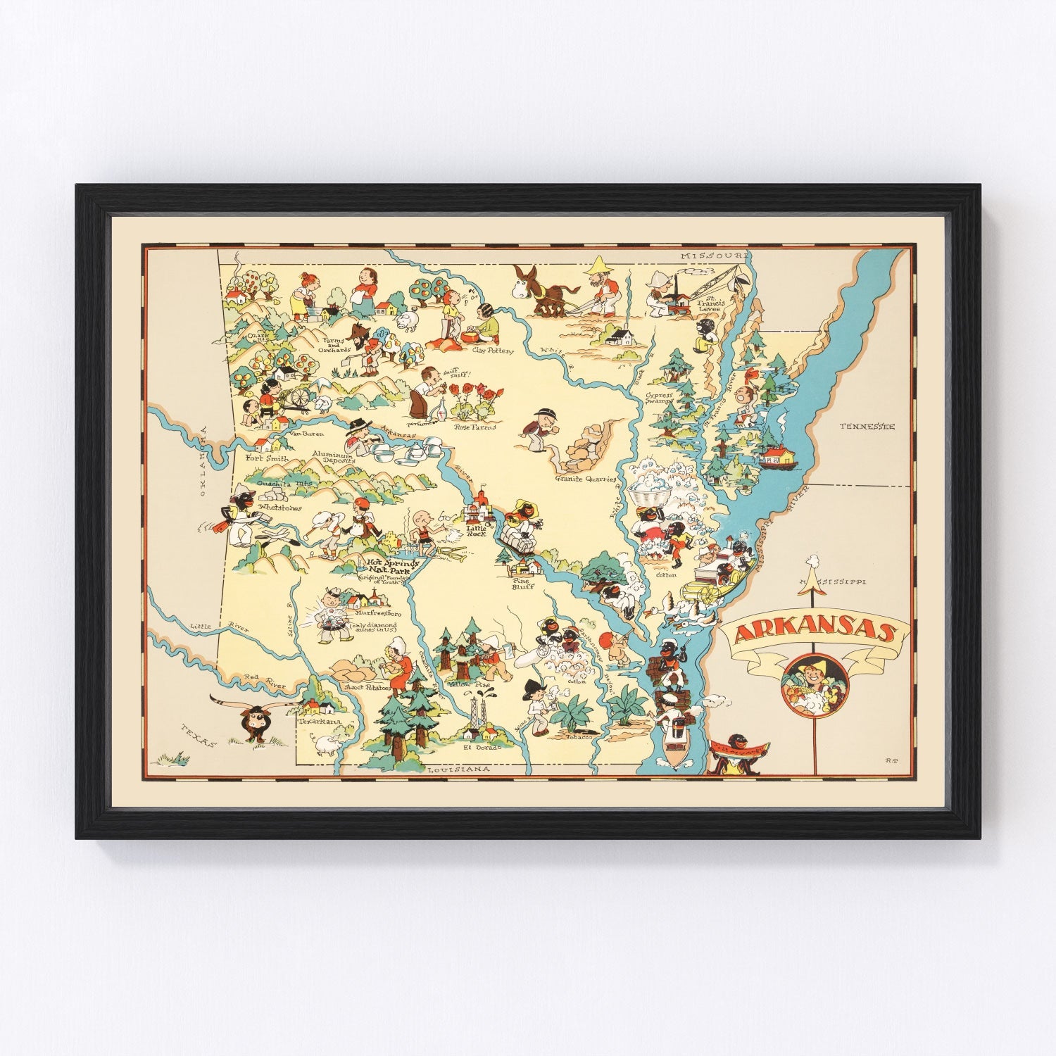vintage map of Arkansas, 1935, Depression era Natural State