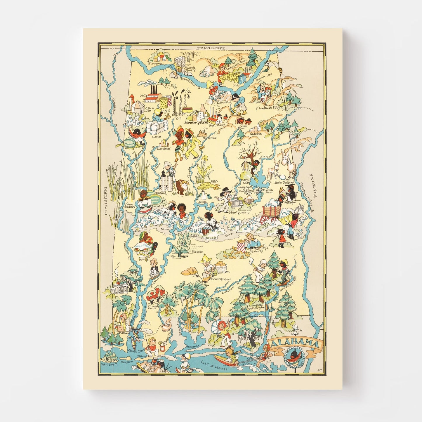 Vintage Map of Alabama, 1935 - Portrait