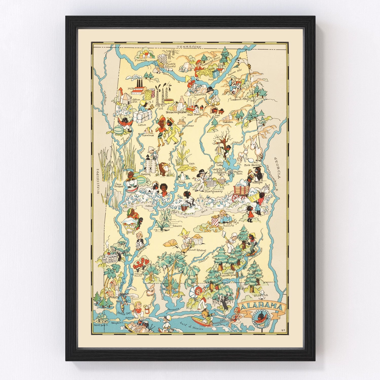 Vintage map of Alabama, 1935 portrait orientation - restored print