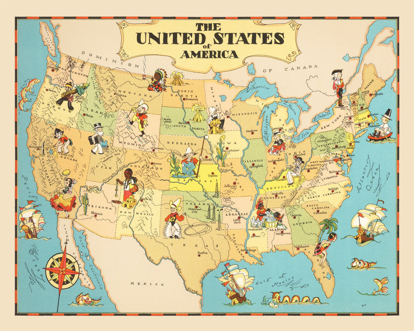 Vintage Map of the United States, 1935