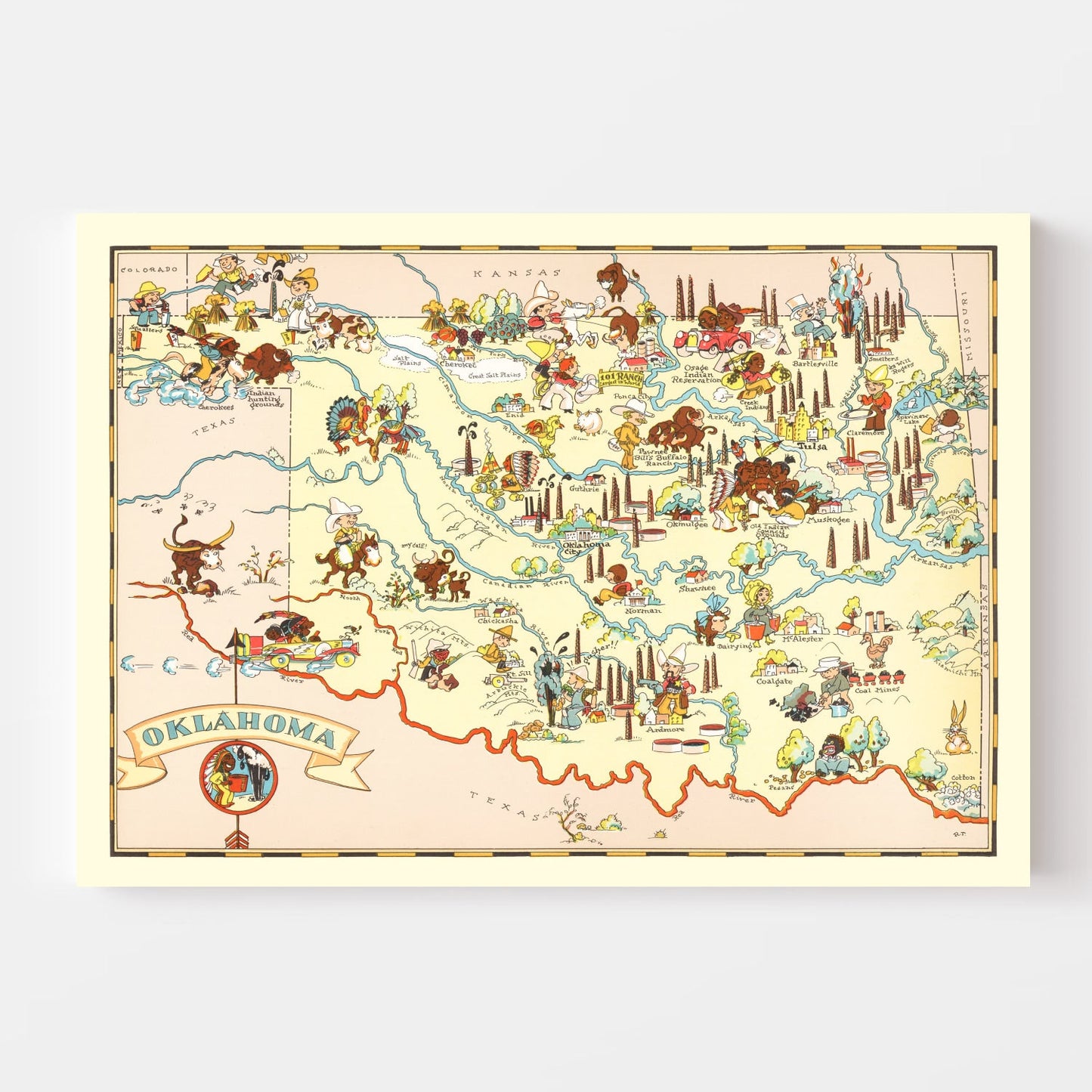 Vintage Map of Oklahoma, 1935