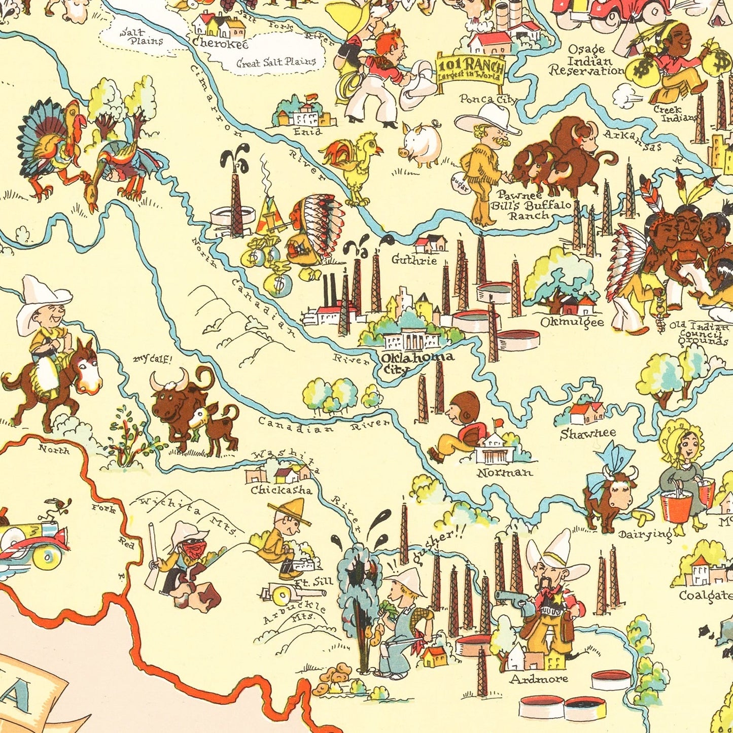 Vintage Map of Oklahoma, 1935