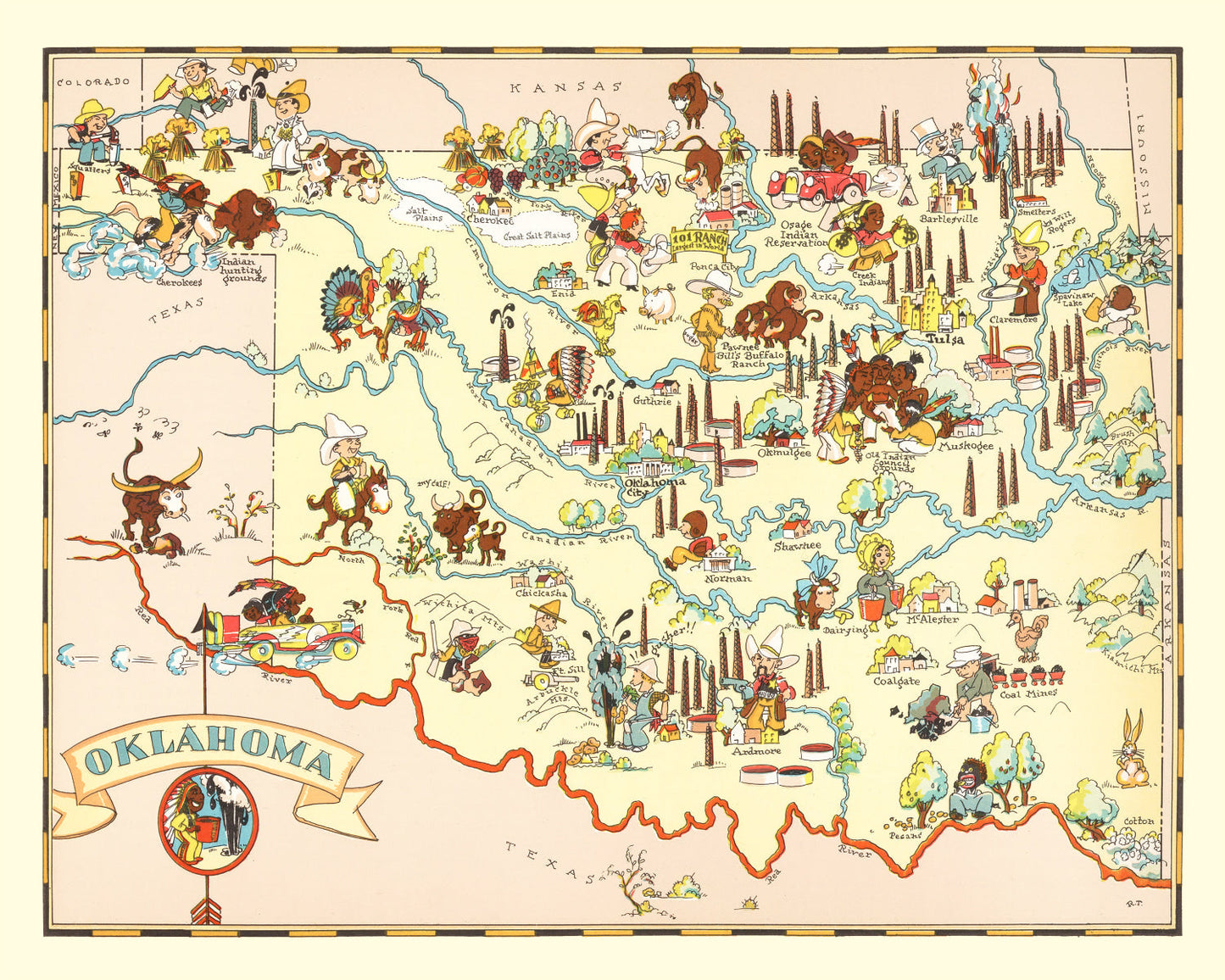 Vintage Map of Oklahoma, 1935