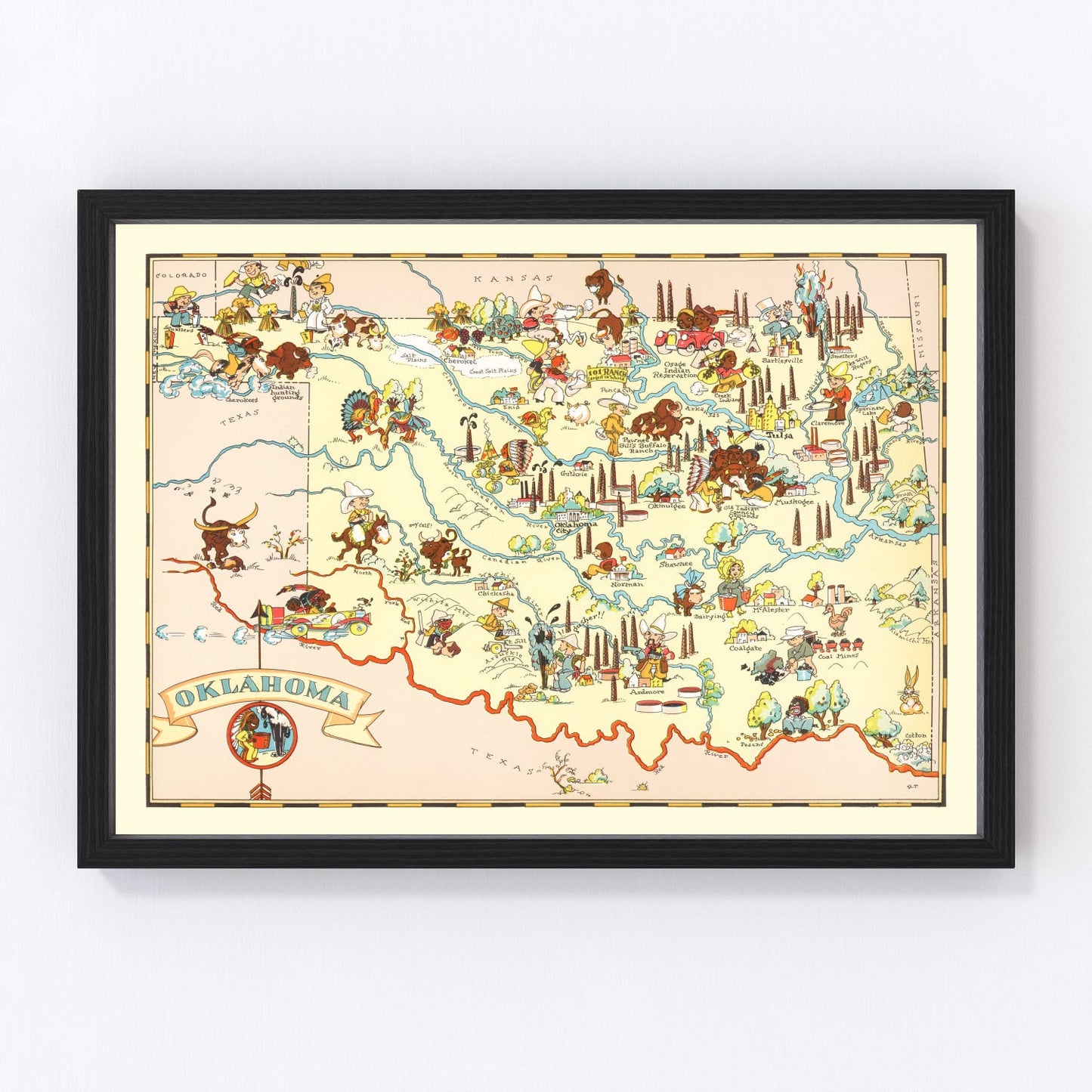 Vintage map of Oklahoma, 1935