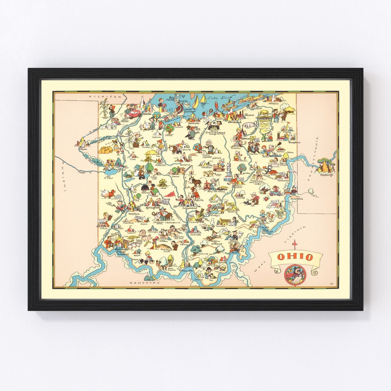 Vintage map of Ohio, 1935