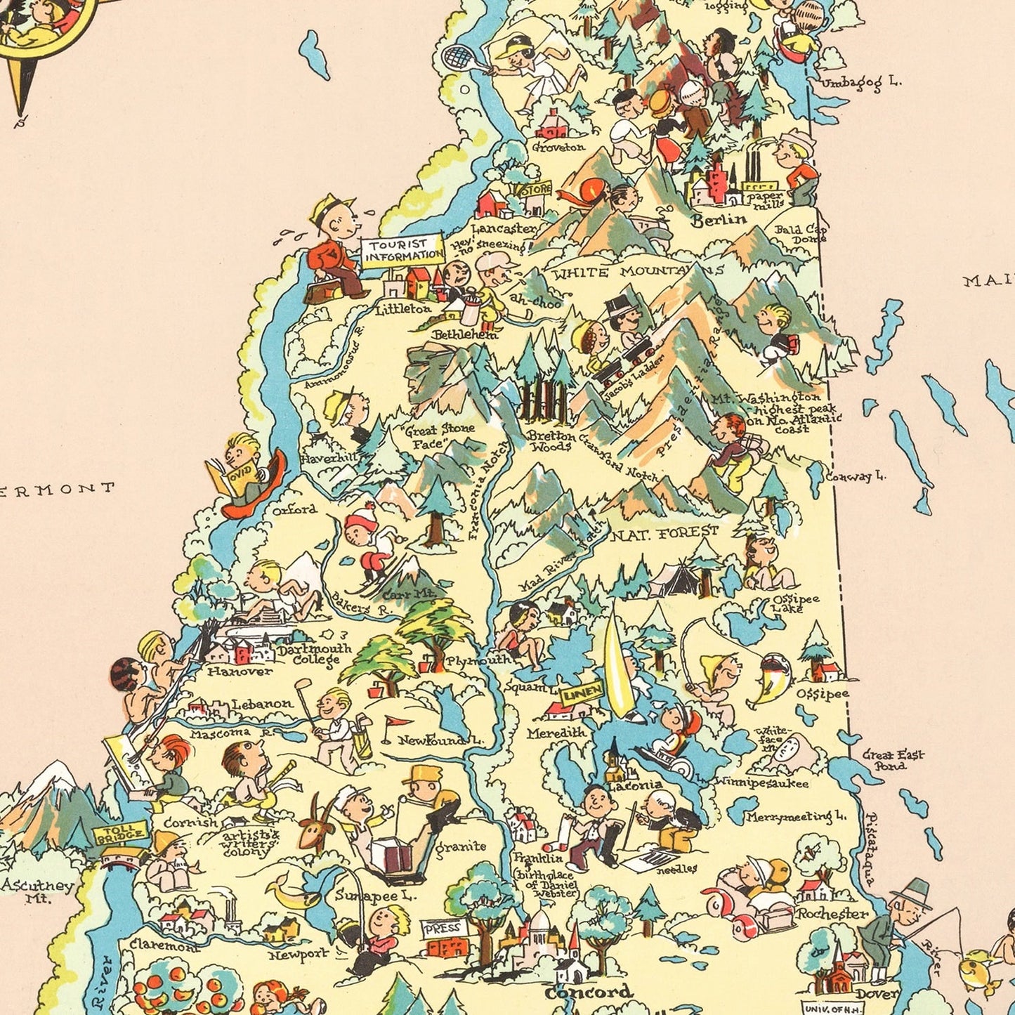 Vintage Map of New Hampshire, 1935