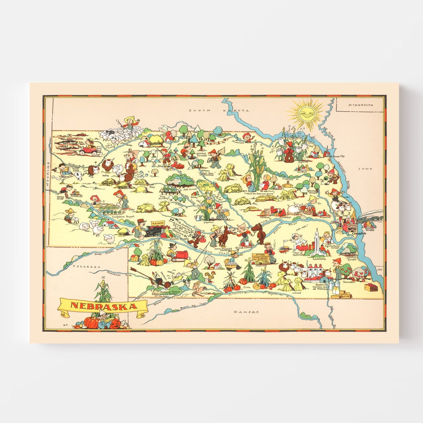 Vintage Map of Nebraska, 1935