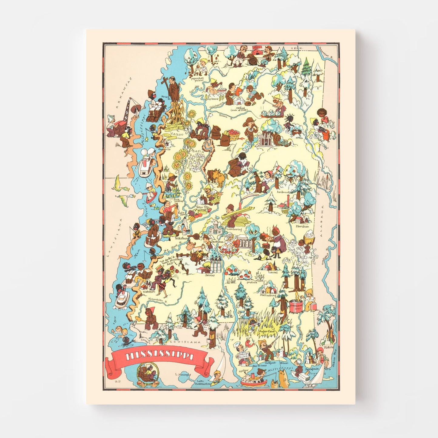Vintage Map of Mississippi, 1935