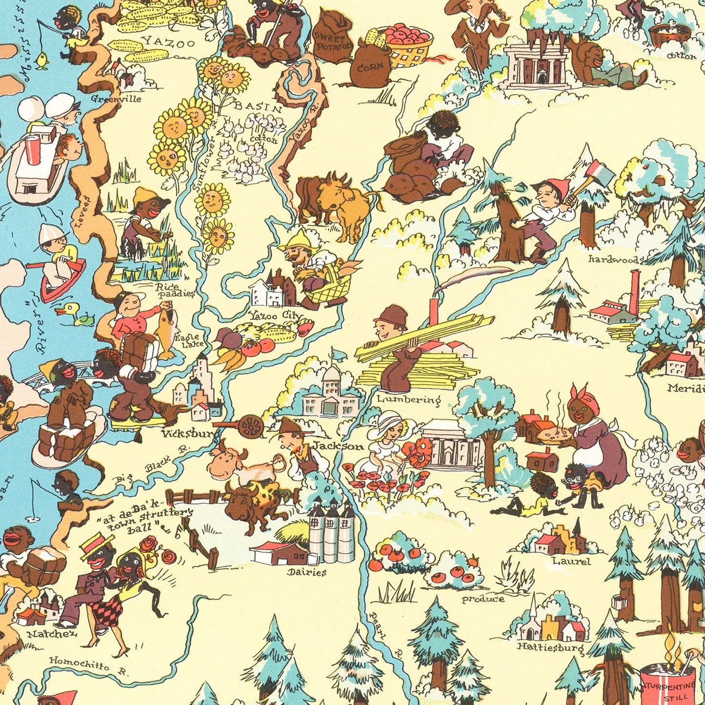 Vintage Map of Mississippi, 1935