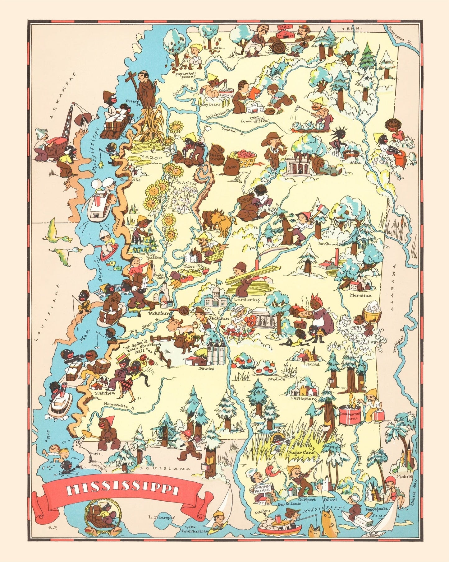 Vintage Map of Mississippi, 1935