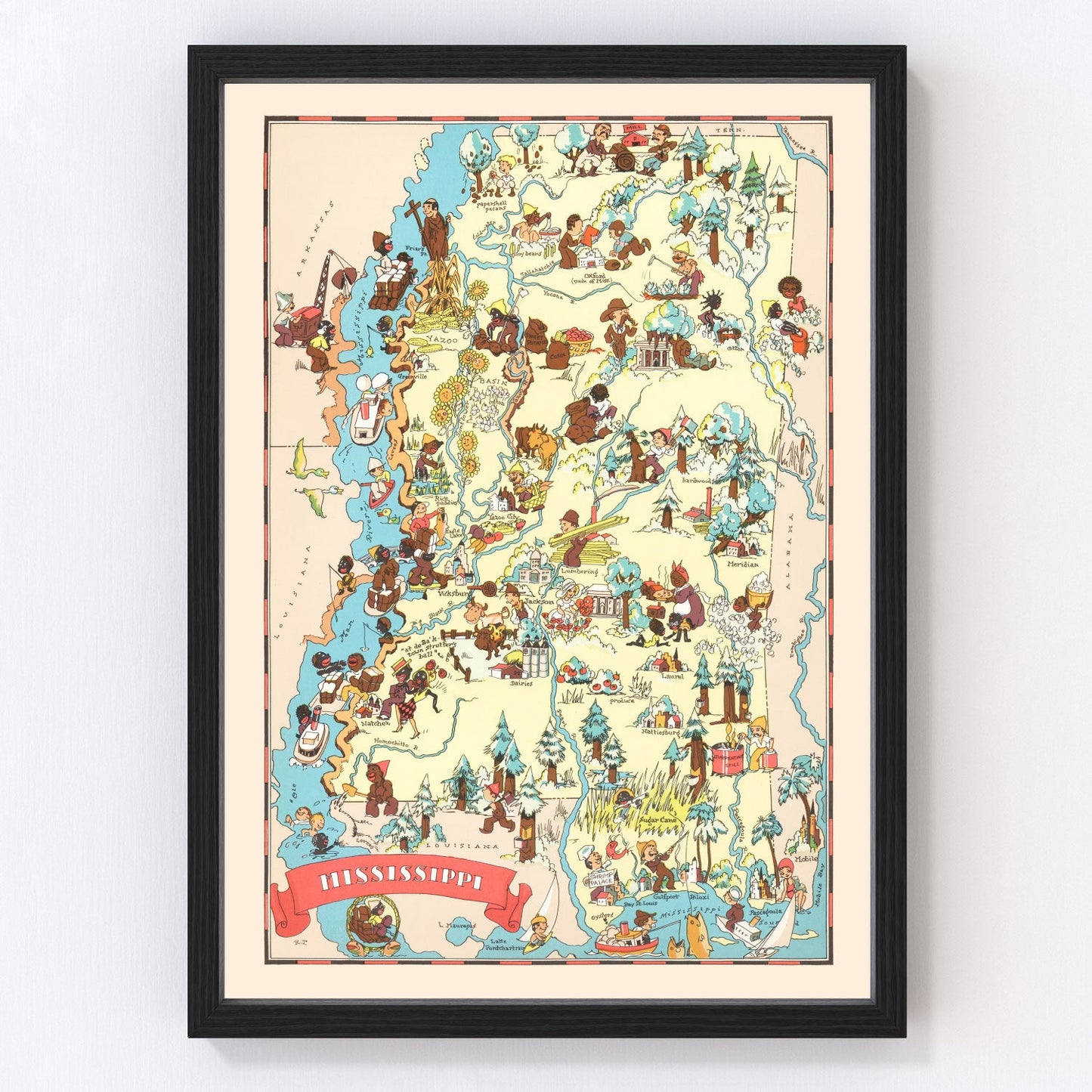 Vintage map of Mississippi, 1935