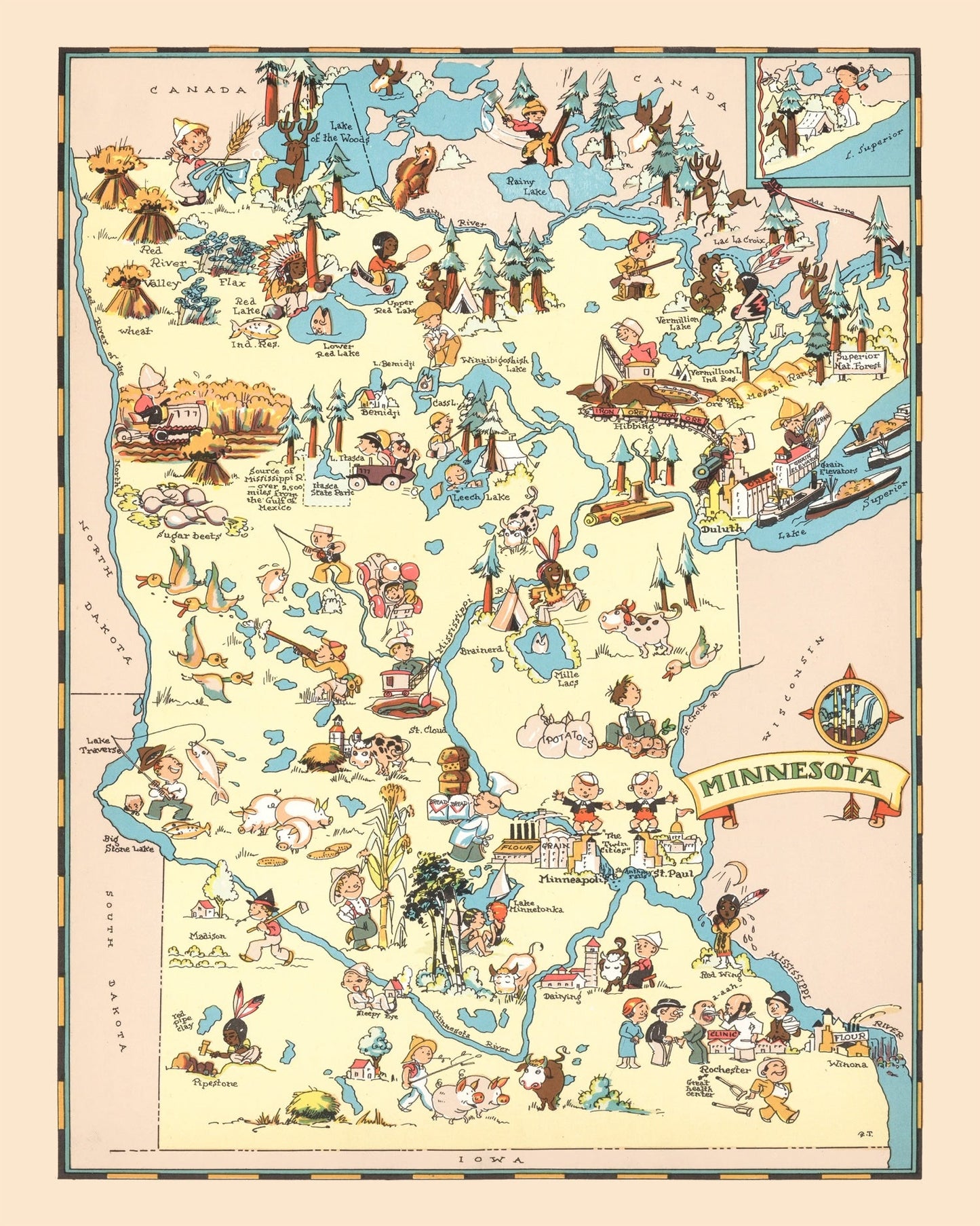 Vintage Map of Minnesota, 1935