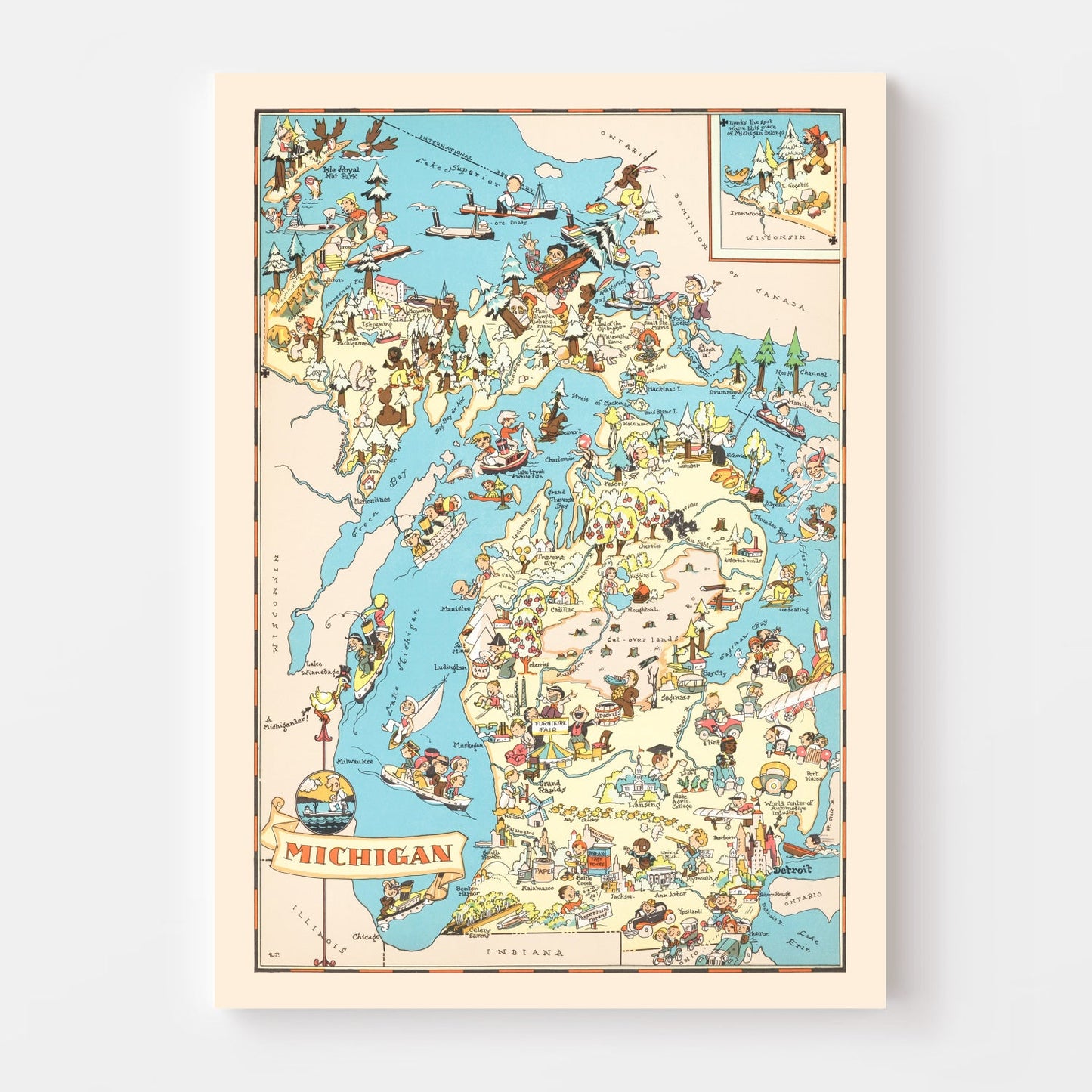 Vintage Map of Michigan, 1935