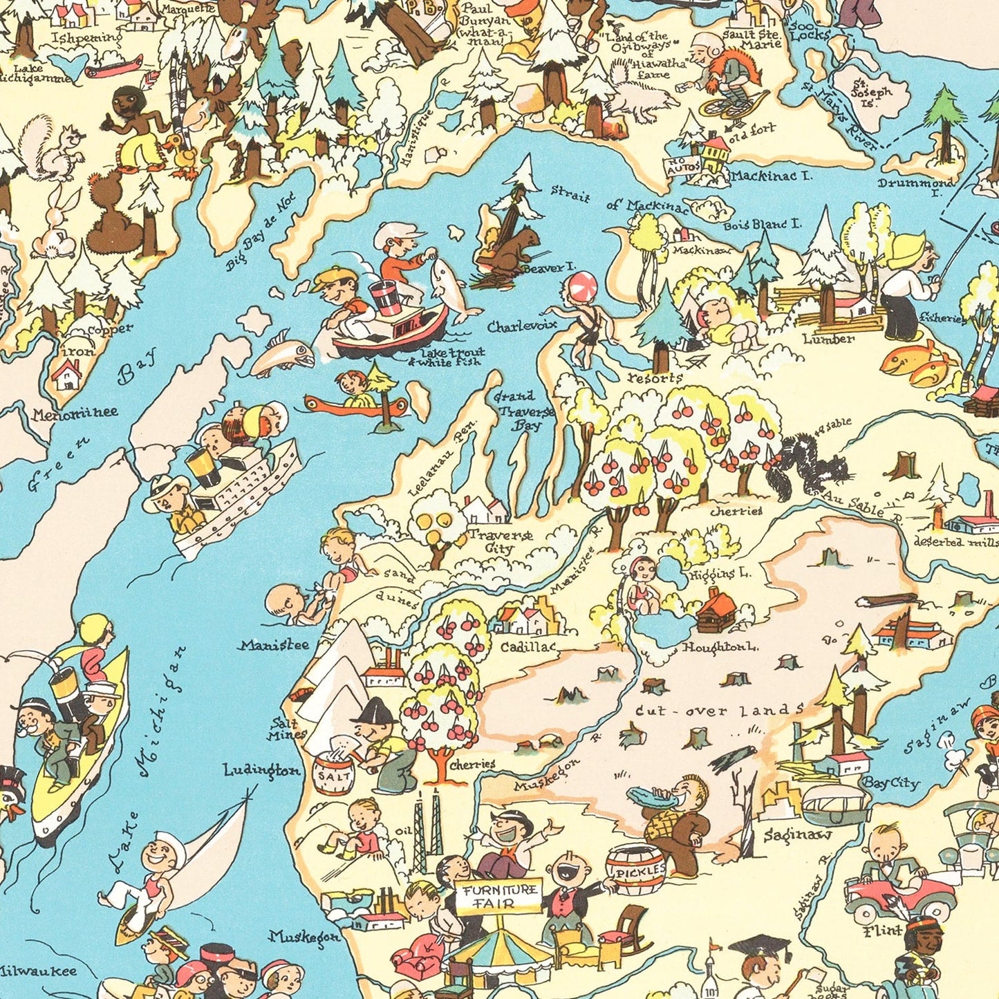 Vintage Map of Michigan, 1935