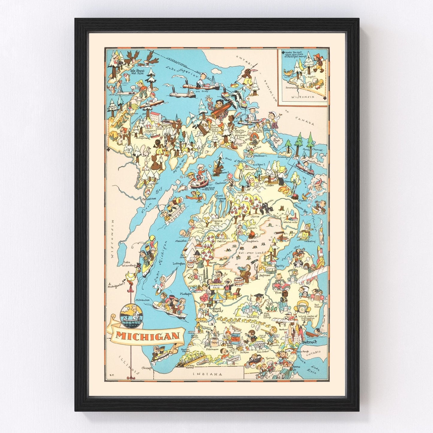 vintage map of Michigan, 1935