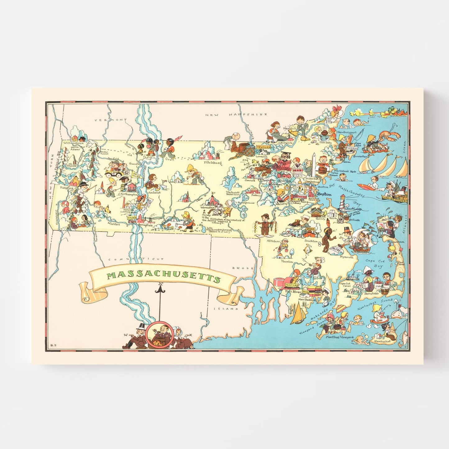 Vintage Map of Massachusetts, 1935