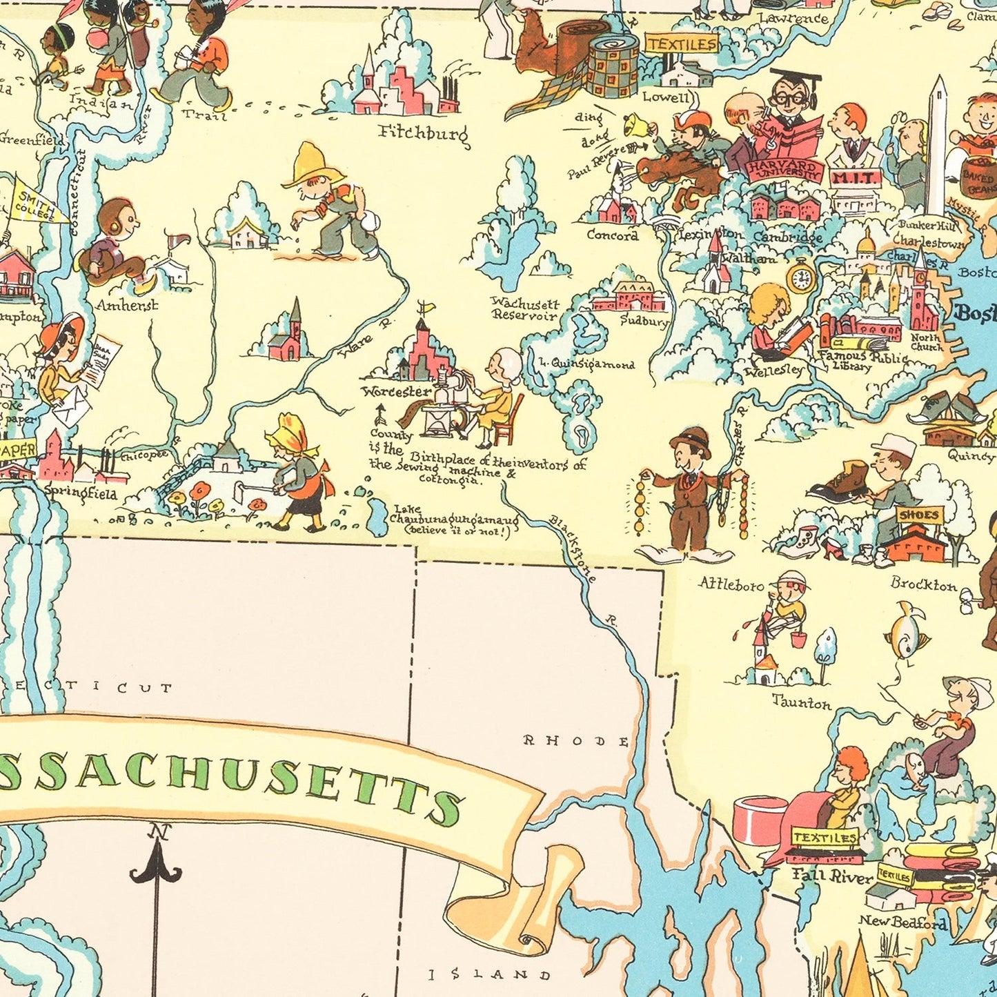 Vintage Map of Massachusetts, 1935