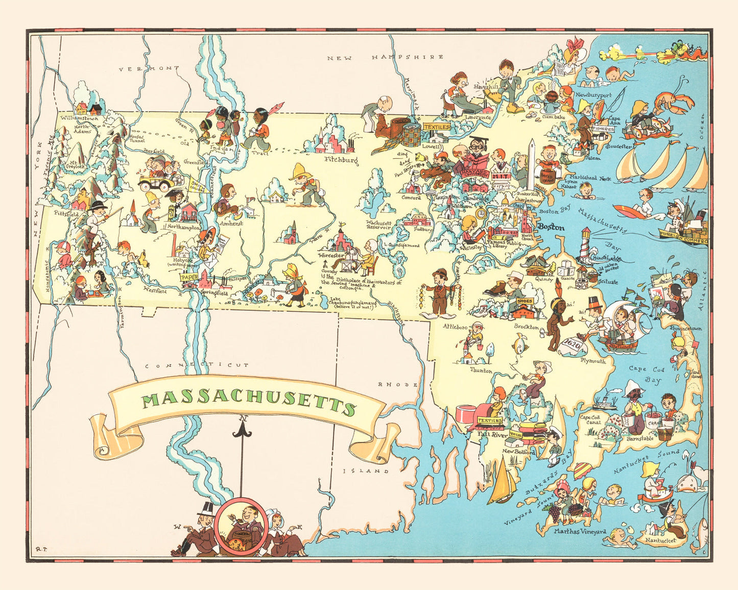 Vintage Map of Massachusetts, 1935