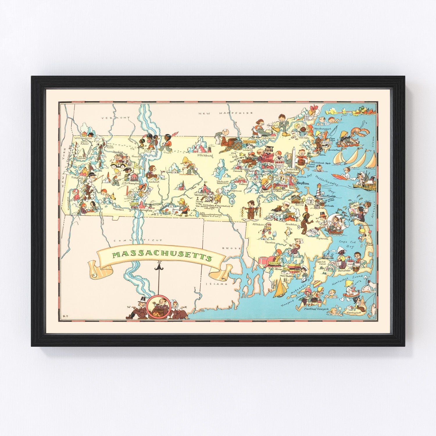 Vintage map of Massachusetts, 1935