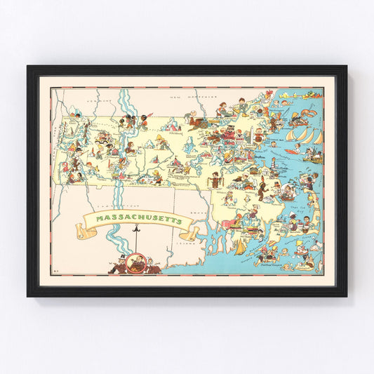 Vintage map of Massachusetts, 1935