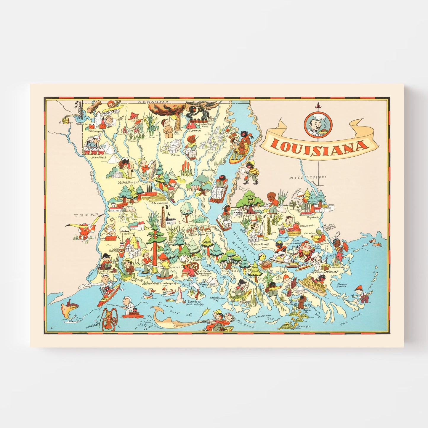 Vintage Map of Louisiana, 1935
