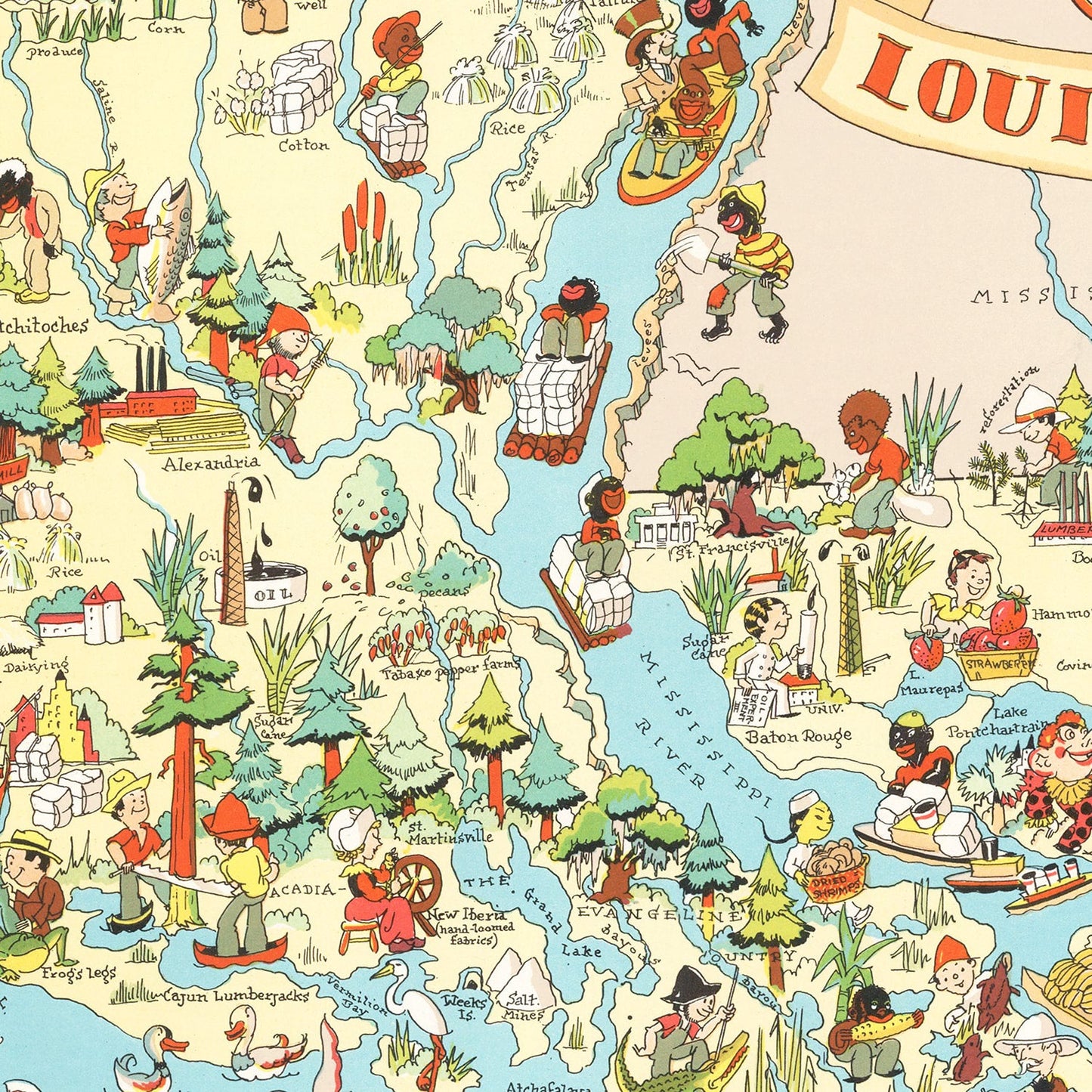 Vintage Map of Louisiana, 1935