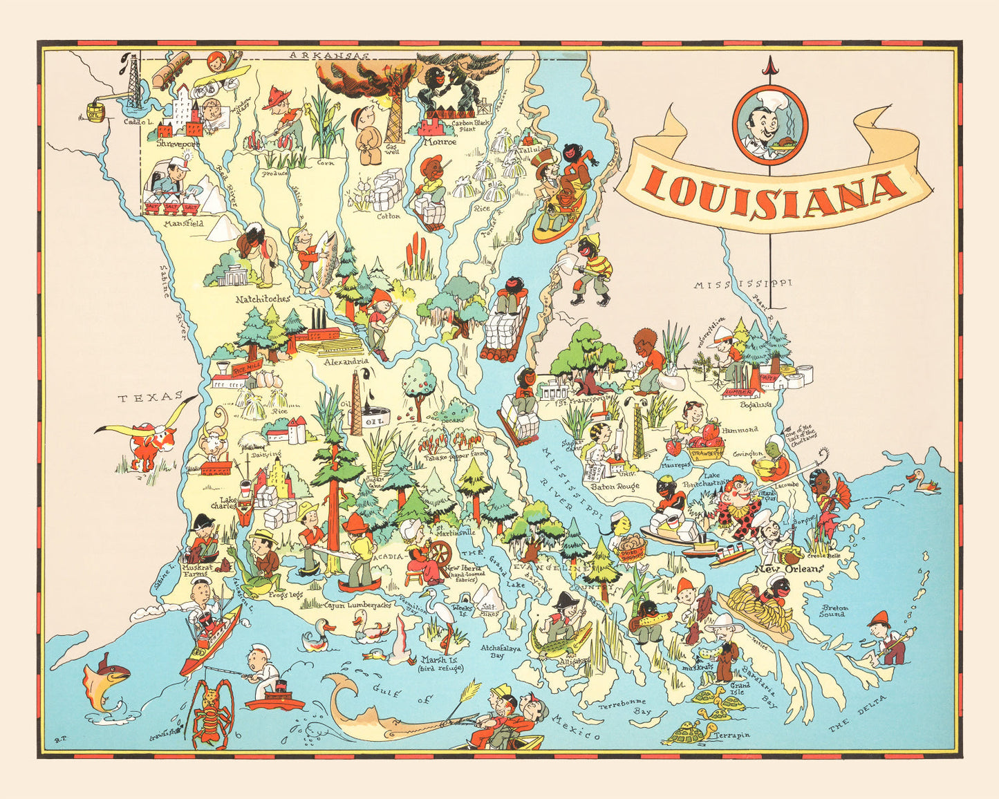 Vintage Map of Louisiana, 1935