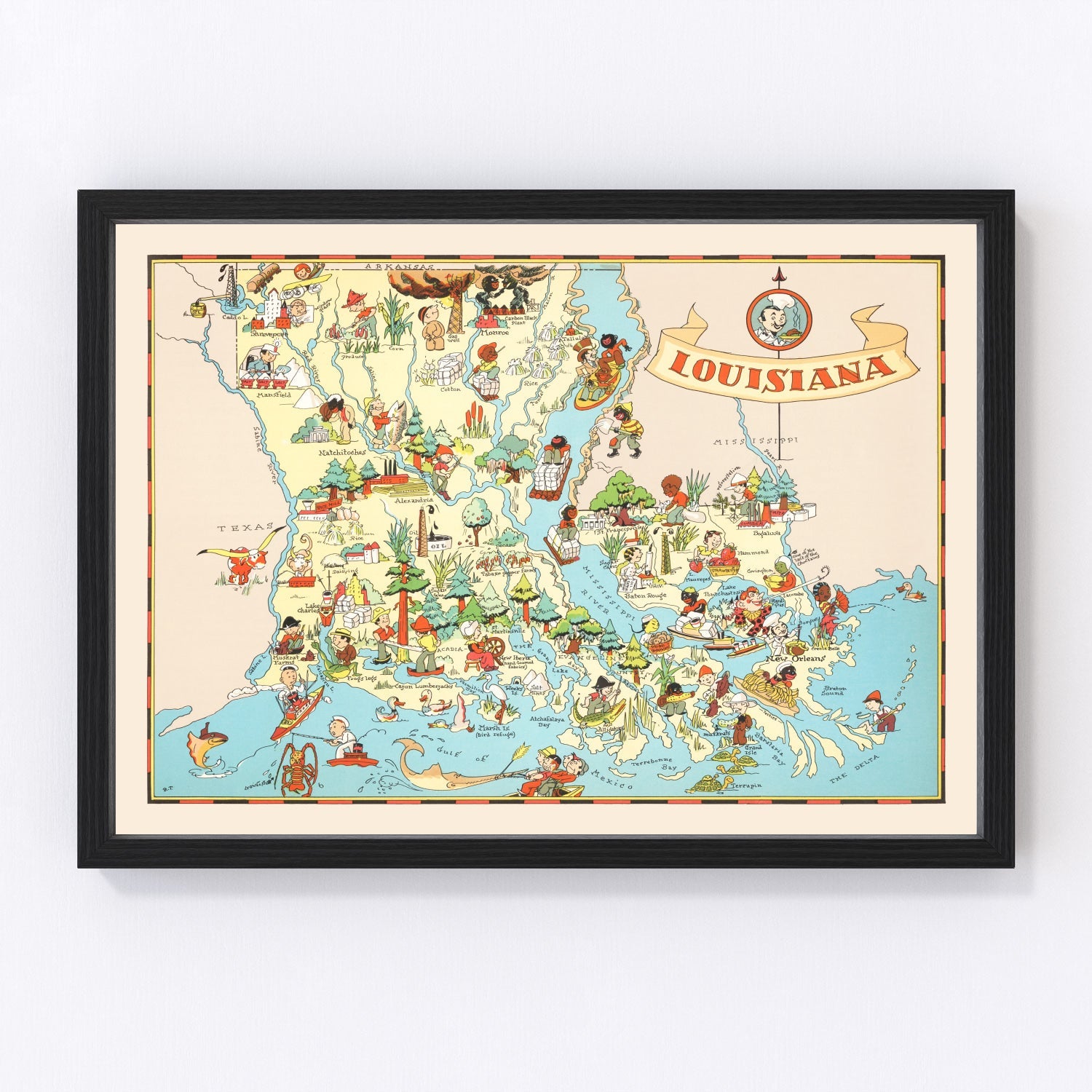 Vintage map of Louisiana, 1935