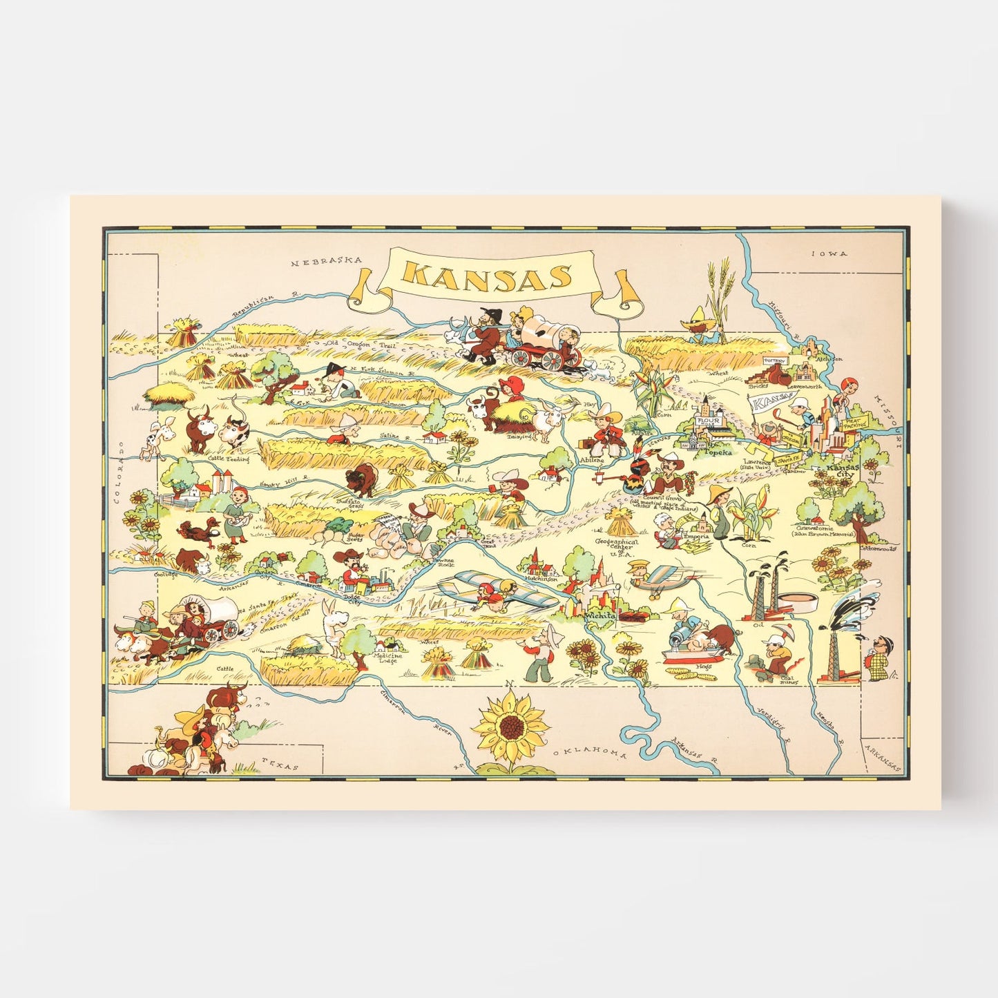 Vintage Map of Kansas, 1935