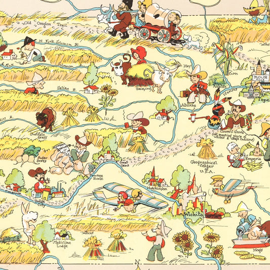 Vintage Map of Kansas, 1935