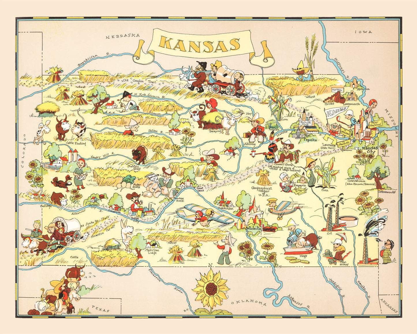 Vintage Map of Kansas, 1935