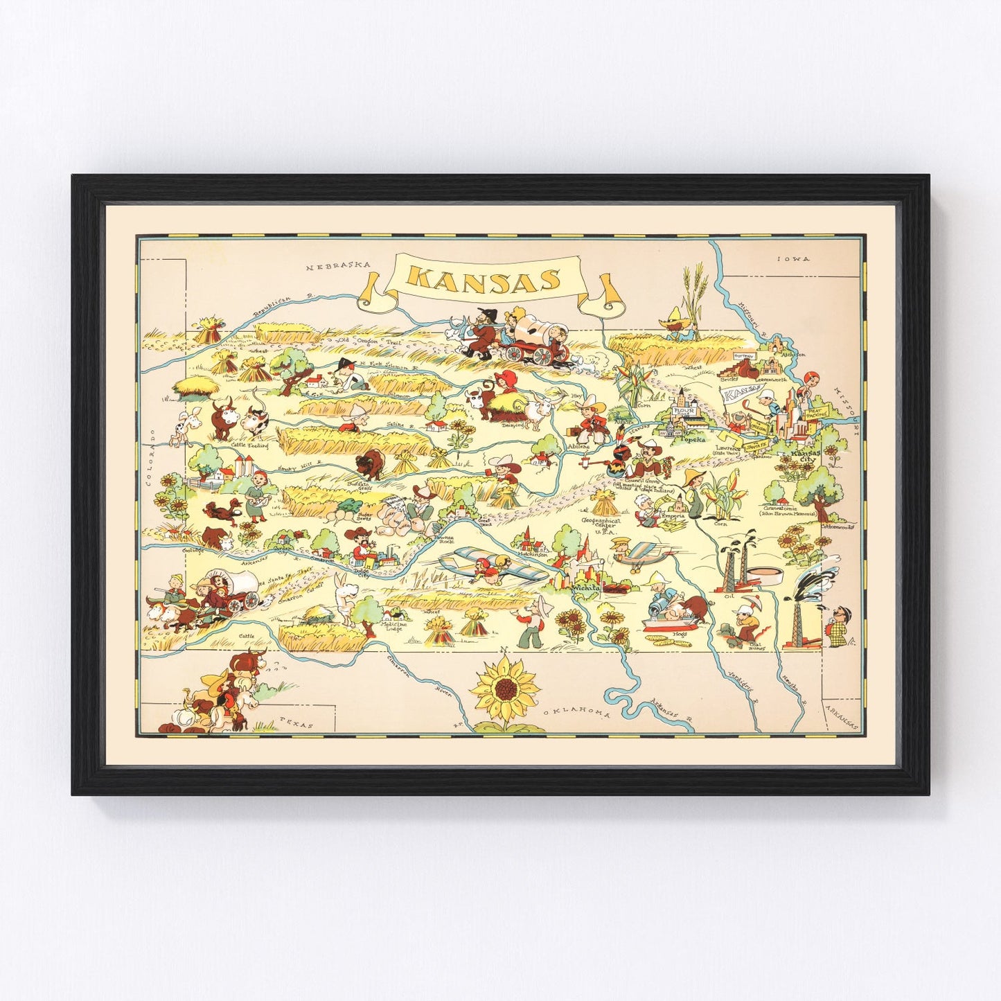 Vintage map of Kansas, 1935