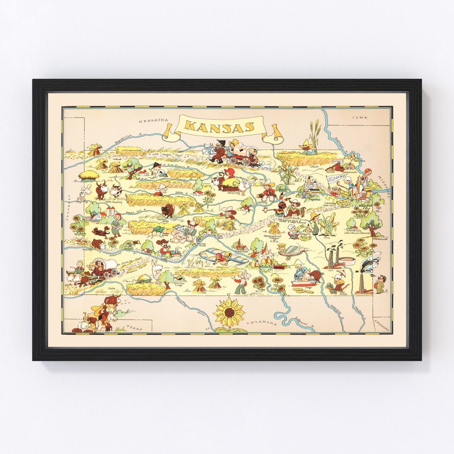 Vintage map of Kansas, 1935