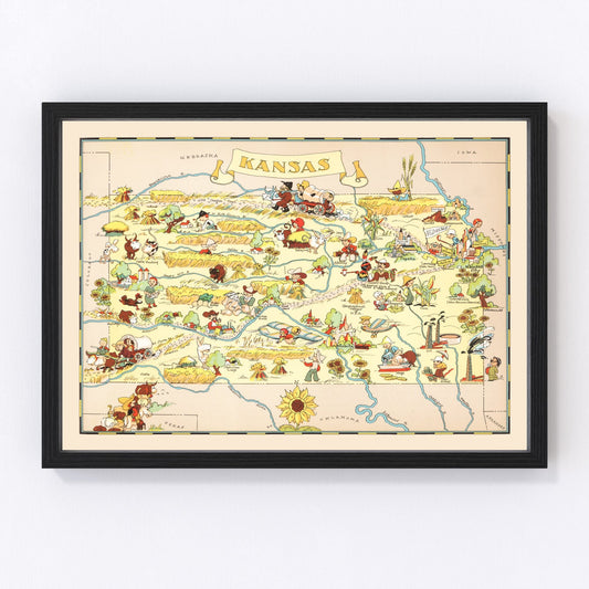 Vintage map of Kansas, 1935