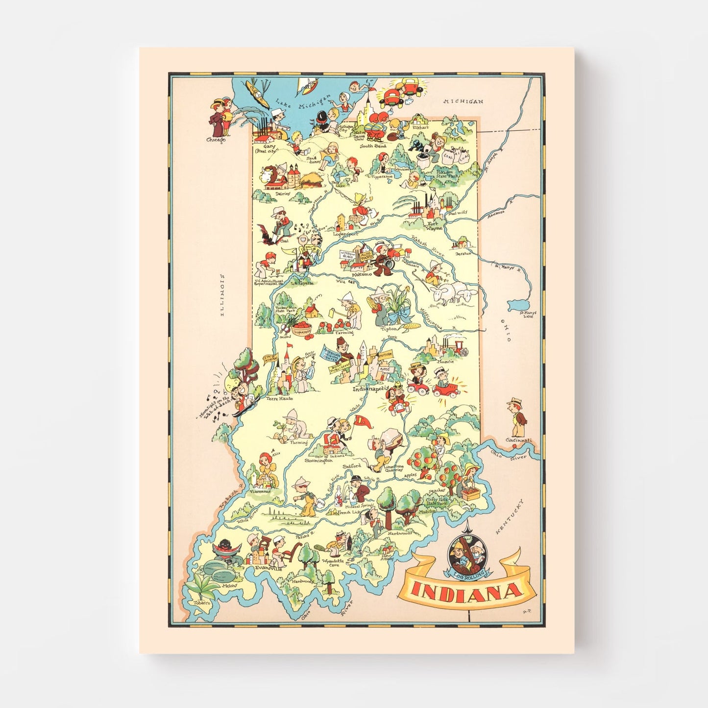 Vintage Map of Indiana, 1935