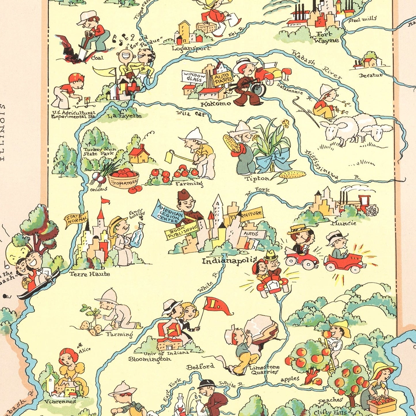 Vintage Map of Indiana, 1935
