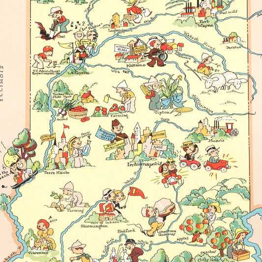 Vintage Map of Indiana, 1935