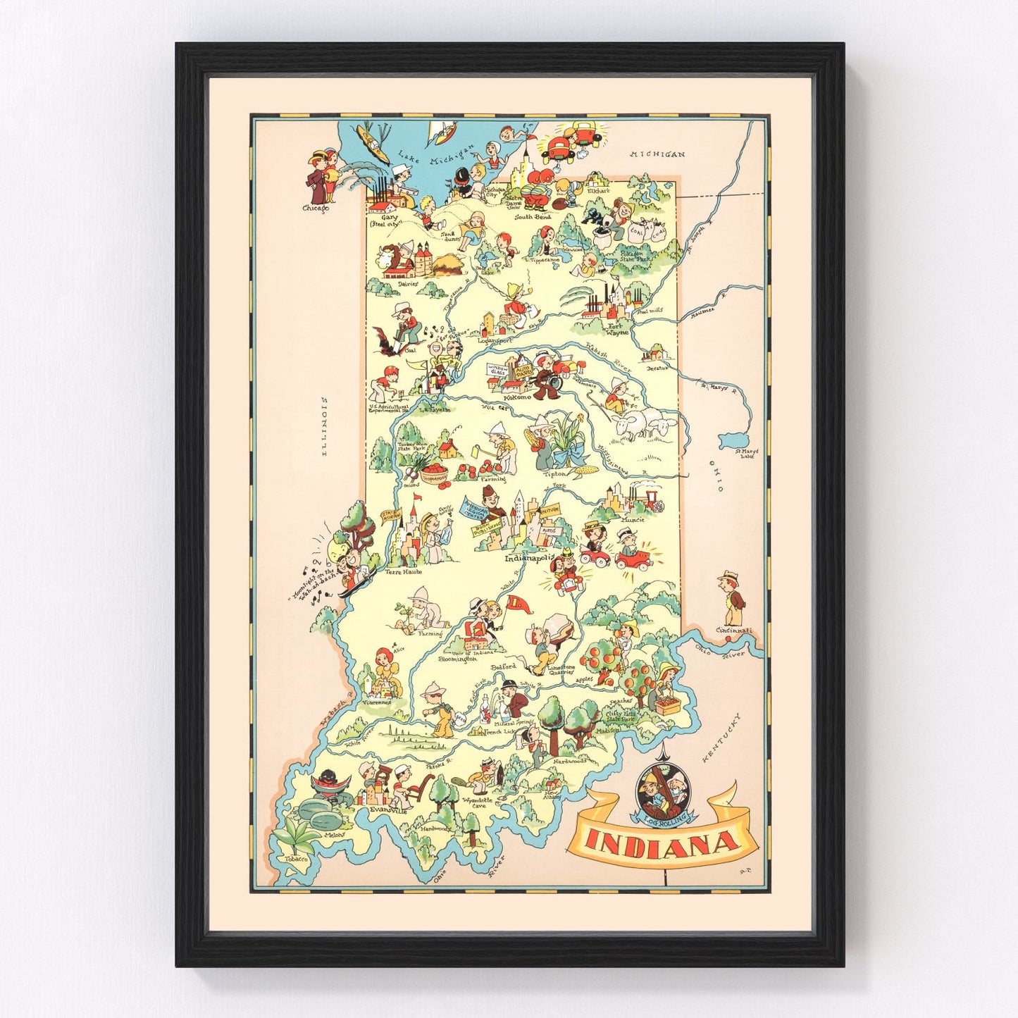 Vintage map of Indiana, 1935