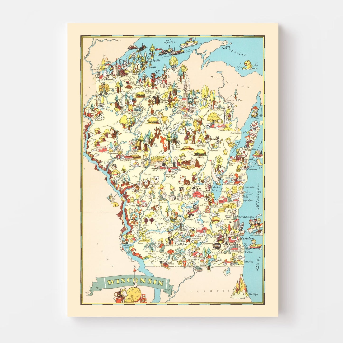 Vintage Map of Wisconsin, 1935