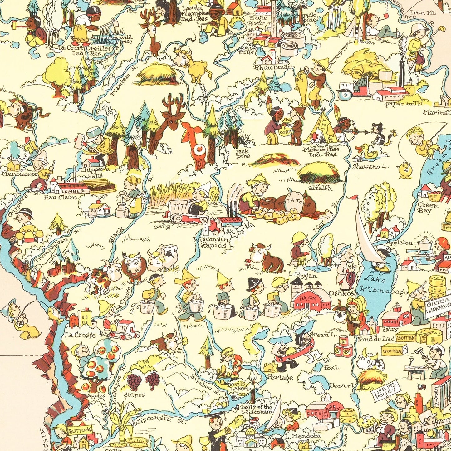 Vintage Map of Wisconsin, 1935