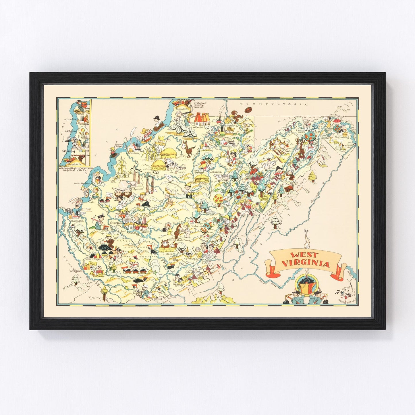 Vintage map of West Virginia, 1935 - Mountain State restored cartographic print