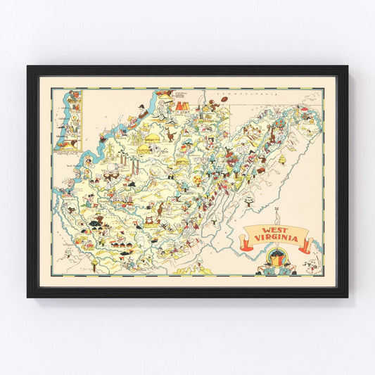 Vintage map of West Virginia, 1935 - Mountain State restored cartographic print