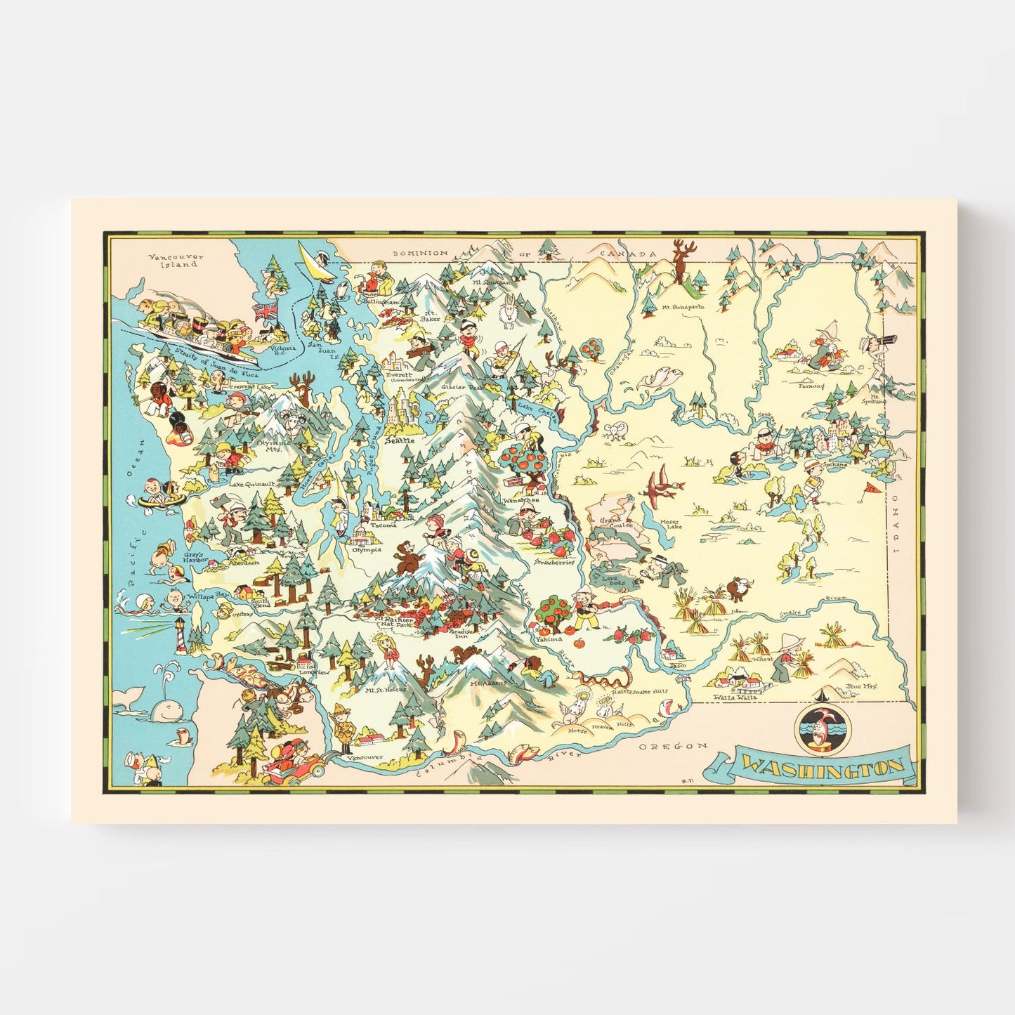 Vintage Map of Washington State, 1935