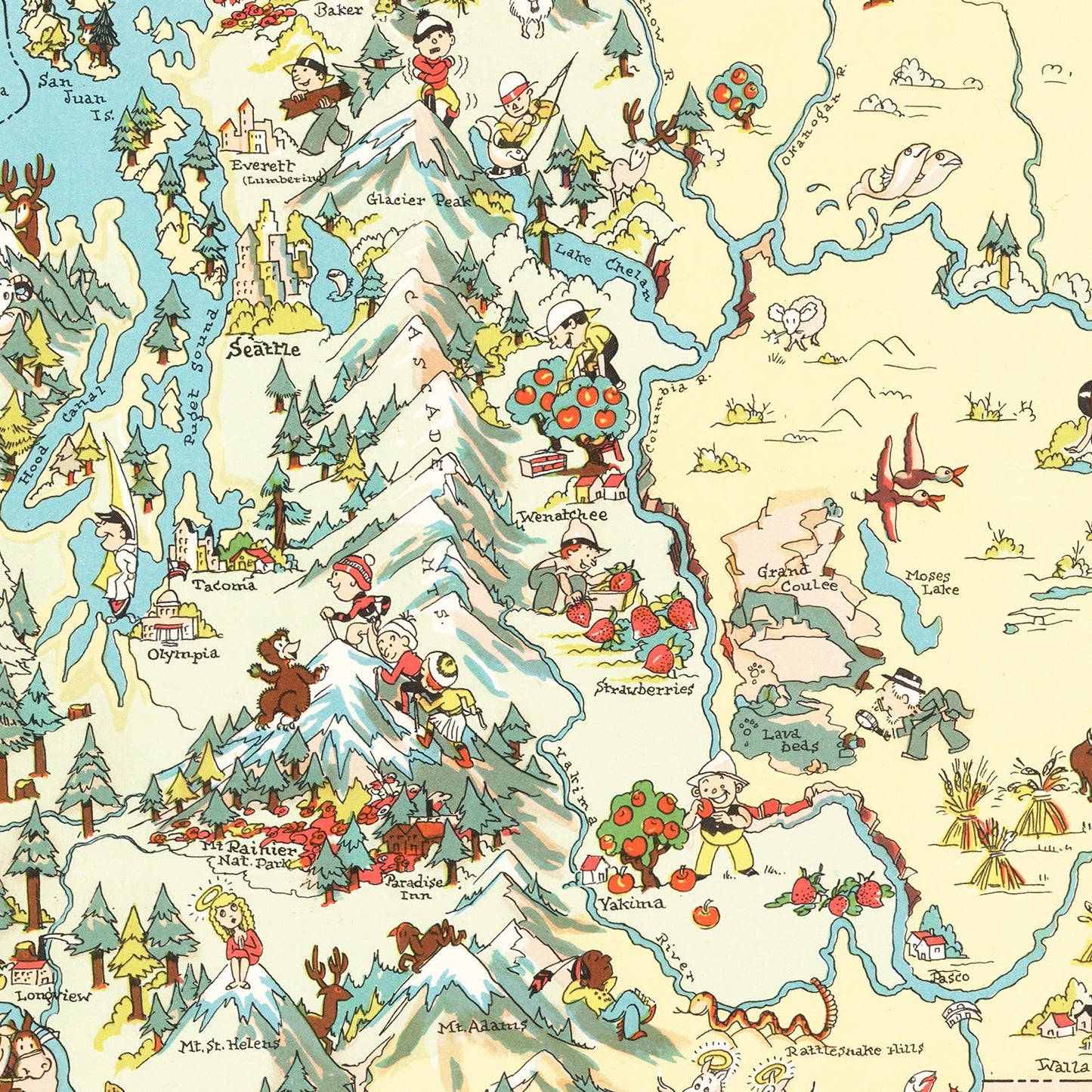 Vintage Map of Washington State, 1935