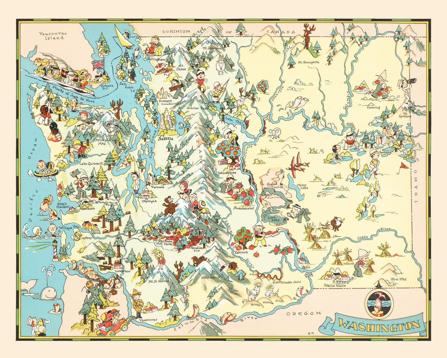 Vintage Map of Washington State, 1935