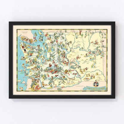 Vintage map of Washington State, 1935, showing Depression-era Pacific Northwest and Columbia River