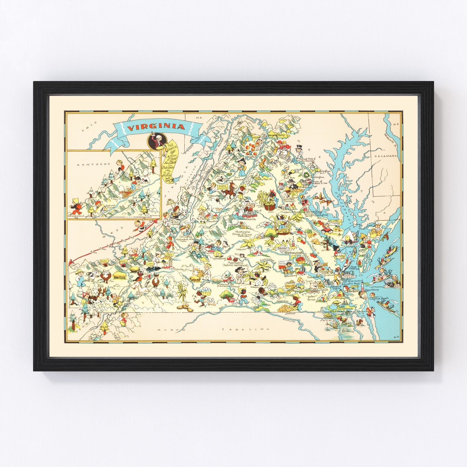 Vintage map of Virginia, 1935, digitally restored