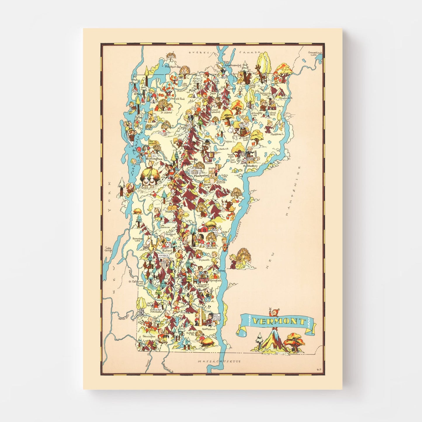 Vintage Map of Vermont, 1935