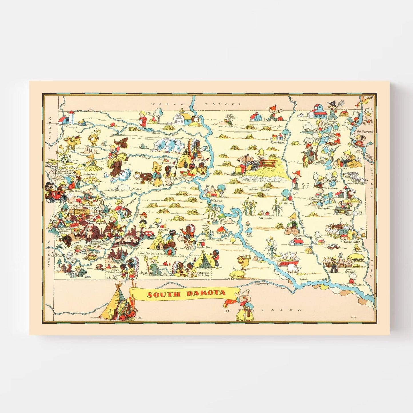 Vintage Map of South Dakota, 1935