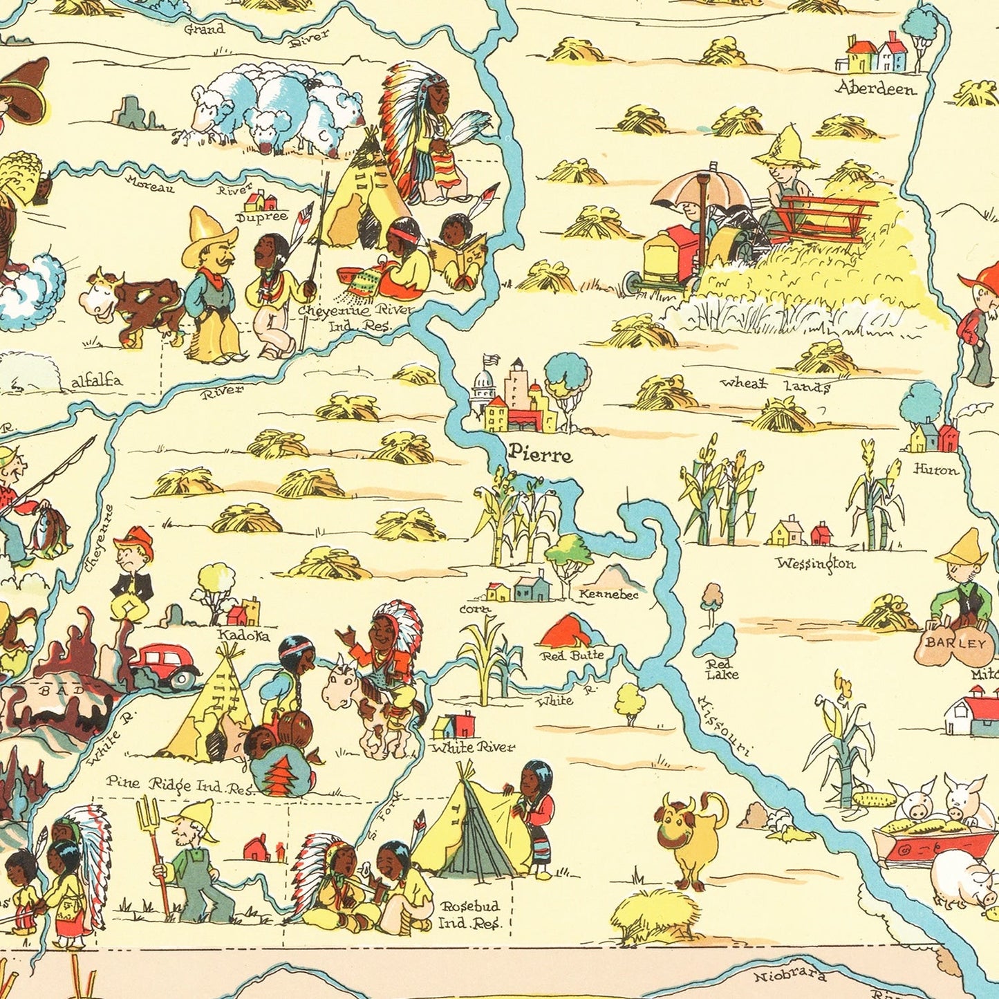 Vintage Map of South Dakota, 1935